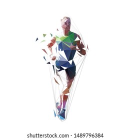 Running man, low polygonal vector illustration. Abstract geometric runner, front view