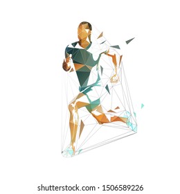 Running man, low polygonal vector illustration. Abstract geometric runner, side view