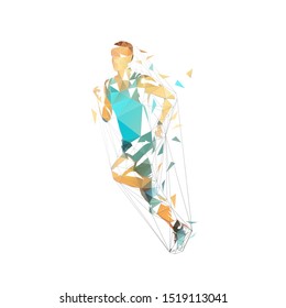 Running man, low polygonal vector illustration. Abstract geometric runner, side view