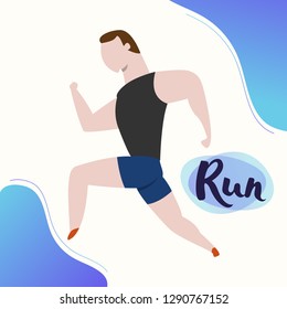 Running man marathon flat cartoon.vector illustration