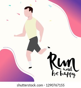 Running man marathon flat cartoon.vector illustration
