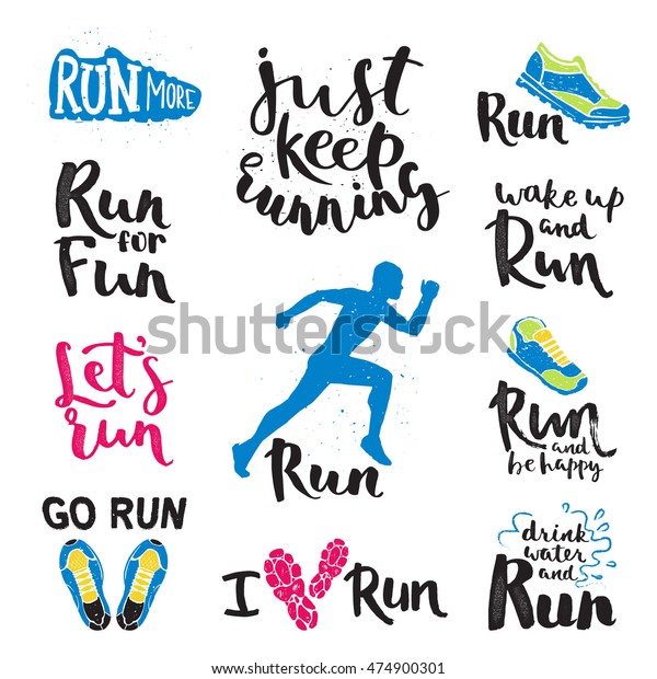 Running Man Marathon Logo Jogging Emblems Stock Vector Royalty Free