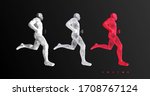 Running man or marathon runner. 3D human body model. Design for sport. Vector illustration composed of particles.