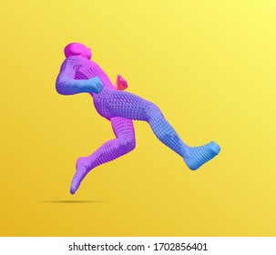 Running man or marathon runner. 3D human body model. Design for sport. Vector illustration composed of particles.