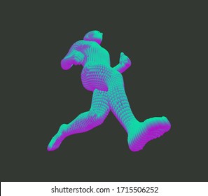 Running man or marathon runner. 3D human body model. Design for sport. Vector illustration composed of particles.