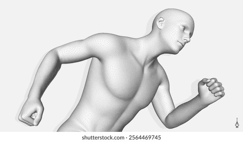 Running man or marathon runner. 3D human body model. Design for sport. Vector illustration for cover, card, postcard, interior design, banner, poster, brochure or presentation.