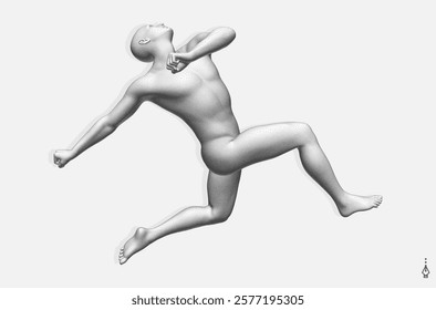 Running man or marathon runner. 3D human body model. Design for sport. Vector illustration for cover, card, postcard, interior design, banner, poster, brochure or presentation.