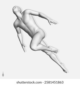 Running man or marathon runner. 3D human body model. Design for sport. Vector illustration for cover, card, postcard, interior design, banner, poster, brochure or presentation.