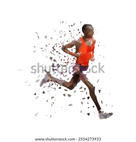 Running man, marathon runner isolated vector low poly illustration, side view