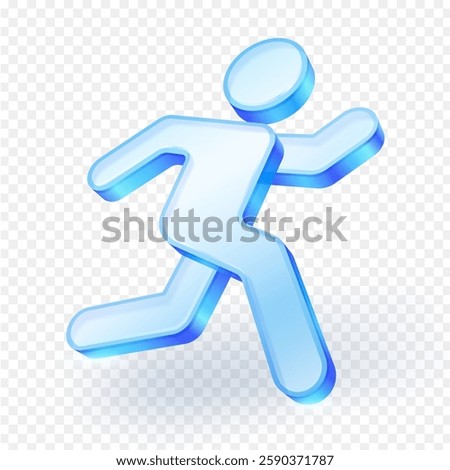 Running man motion icon transparent glass material. isolated on white background. 3D Vector illustration.