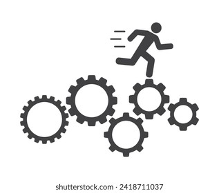 Running man on gears cogs mechanism teamwork concept icon