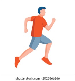 Running Man On A White Background. Fast Run. Fight For The First Place. The Concept Of A Marathon Race. Sport And Fitness Template Design With Runner In Flat Style. Vector Illustration