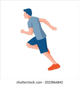 Running Man On A White Background. Fast Run. Fight For The First Place. The Concept Of A Marathon Race. Sport And Fitness Template Design With Runner In Flat Style. Vector Illustration