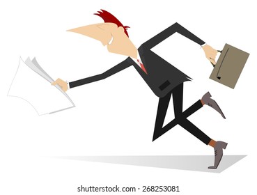 Running man with papers and bag