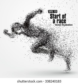 Running Man, particle divergent composition, vector illustration.