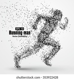 Running Man, particle divergent composition, vector illustration.