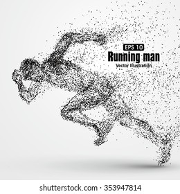 Running Man, particle divergent composition, vector illustration.