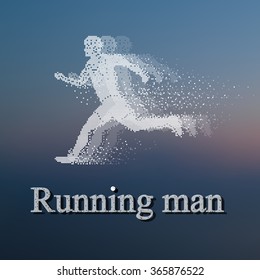 Running Man, particle divergent composition, pixel art design, 2016 Summer Games, Olympic games sprint race competition, vector illustration.