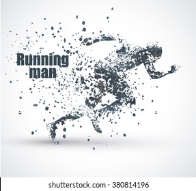 Running Man, particle divergent composition, vector illustration.