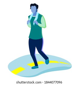 Running man. A person is engaged in fitness. Morning jogging. Active and healthy lifestyle. Vector illustration in cartoon style