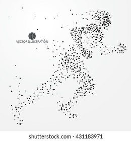 Hombre en ejecución, puntos, líneas y conectado a forma, ilustración vectorial.