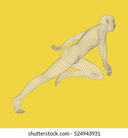 Hombre en ejecución. Diseño poligonal. Modelo 3D de hombre. Diseño Geométrico. Ilustración de vectores de negocios, ciencia y tecnología. 3 quinquies Cubierta Polígona Piel. Cuerpo de polígono humano. Modelo de cable corporal humano.