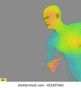 Running Man. Polygonal Design. Human Body Wire Model. 3d Vector Illustration.