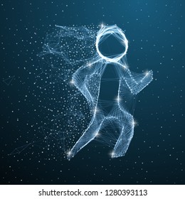 Running man polygonal silhouette. Network connection mesh with dots and lines. Graphic low poly speed runner. Vector illustration