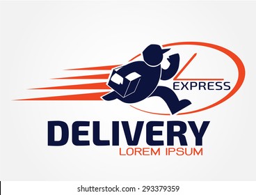 The Running man with postal box logo,Messenger creative concept,Delivery vector logo design template.
