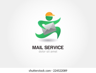 Running Man With Postal Envelope. Courier With Parcel. Mail Service. Delivery Themes Vector Logo Design Template.