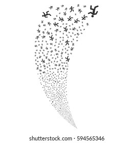 Running Man random fireworks stream. Vector illustration style is flat gray iconic symbols on a white background. Object fountain constructed from scattered design elements.