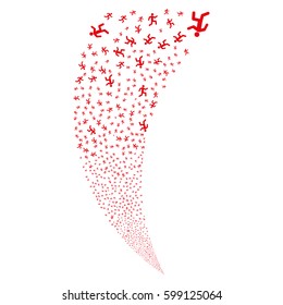 Running Man random fireworks stream. Vector illustration style is flat red iconic symbols on a white background. Object fountain constructed from scattered icons.