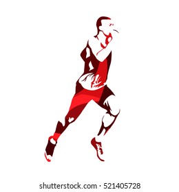 Running man, red abstract vector silhouette