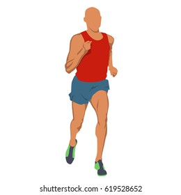 Running man in red jersey, flat design character, abstract vector illustration