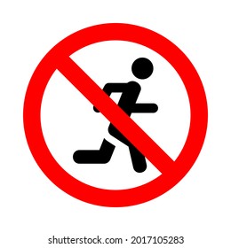 running man in red round road sign, fast moving forbidden vector pictogram