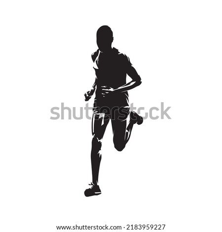 Running man, run, abstract isolated vector silhouette, front view of marathon runner