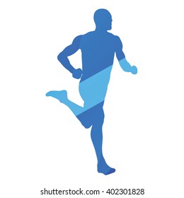 Running man, run, jog, abstract blue vector silhouette