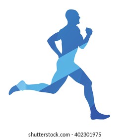 Running Man, Run, Runner, Jog, Abstract Blue Vector Silhouette