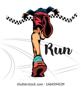 Running Man, runner sprinter guy on marathon,  back view.  Can be used for printing on T-shirts, flyers, etc.  Vector illustration.