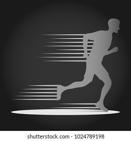 Running Man. A man runs against a dark background. Flat design, vector illustration, vector.
