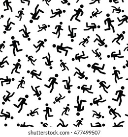 Running man seamless pattern. Black and white