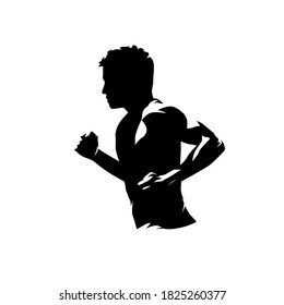 Running man side view, abstract isolated vector silhouette. Run logo