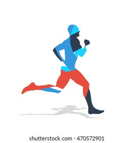 Running man silhouette, abstract isolated vector runner
