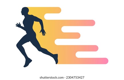 Running Man. Silhouette blue. The speed of the line moving. 