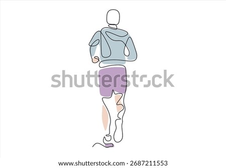 Running Man Silhouette Dynamic Line Art for Sports and Fitness. line icon-continuous line drawing. Editable stroke.	
