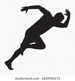 Running man silhouette. A female athlete is depicted in a dynamic running posture with flowing ponytail, symbolizing speed and motion.  eps 10