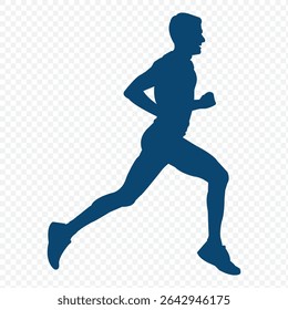 Running man silhouette. A female athlete is depicted in a dynamic running posture with flowing ponytail, symbolizing speed and motion.  eps 10