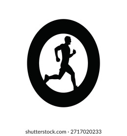 Running Man Silhouette Icon. Vektorgrafik des männlichen Athleten Joggen innerhalb eines schwarzen Kreises