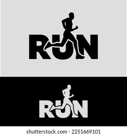 Running Man silhouette Logo, Man character running silhouette Logo Designs, Marathon logo template, running club or sports club, RUN typography - vector illustration