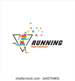 Running Man silhouette Logo with Finish ribbon, Marathon logo template, running club or sports club